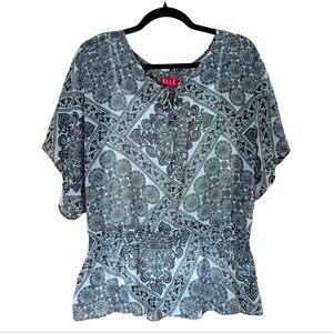 Elle Sheer Black And White Abstract Print Layered Peplum Top With Tank Top M